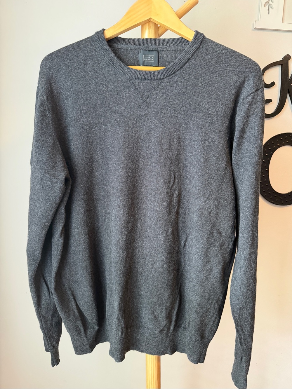 14th & Union Charcoal Cashmere Blend Sweater Men’s Size Large Crew Neck Pullover